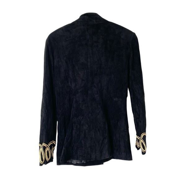 Etosha Vintage Black Suede Military Jacket Gold Embroidery Scroll Detail size 10 - Picture 5 of 8